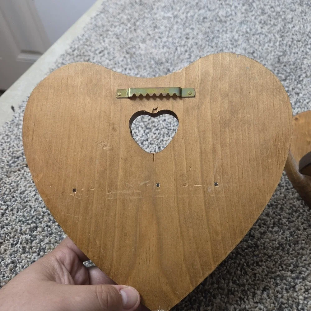 Vintage wooden heart shaped shelf with Heart Cut Out set Of two
